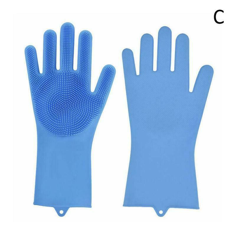 UK Magic Silicone Rubber Dish Washing Gloves Kitchen Pet Bath Cleaning Scrubber 